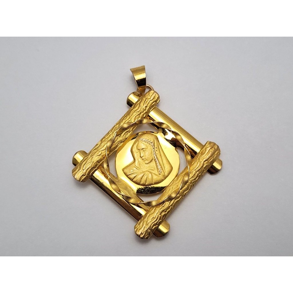 Unique 14k Karat Solid Yellow Gold Designer Religious Saint Mary Charm Pendant